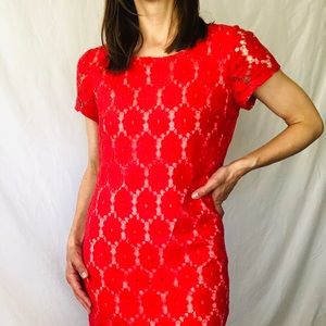 Flower lace bold pink shift dress overlay women’s size small